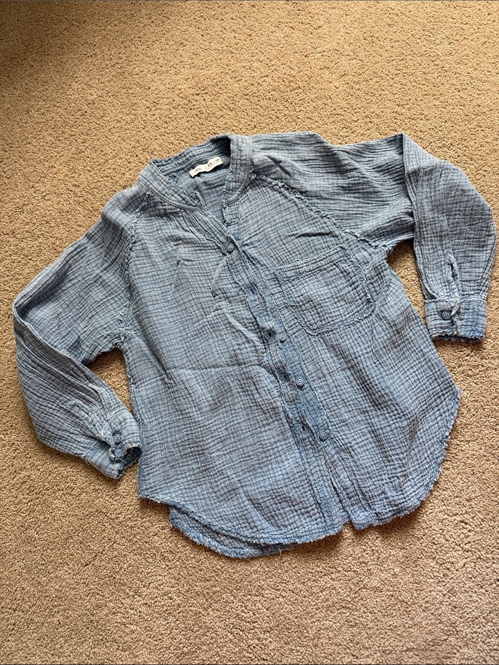 Zara Girl’s Chambray Light Blue Gauze Button-Up Shirt Size Medium 8/10